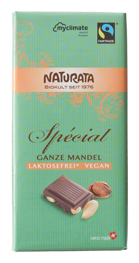 Bio-Fairtrade-Ganze-Mandeln-Schokolade-Naturata Bio Chocolat Reismilch Ganze Mandel Schokolade