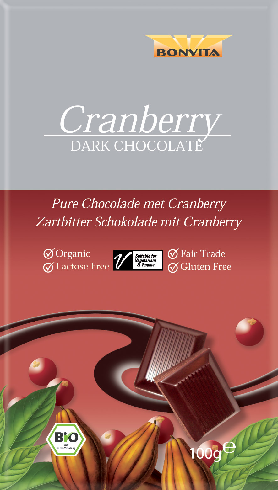 Bio Zartbitterschokolade mit Cranberries