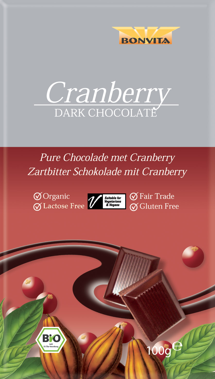 Bio-Reismilchschokolade-Cranberry Bio Zartbitterschokolade mit Cranberries