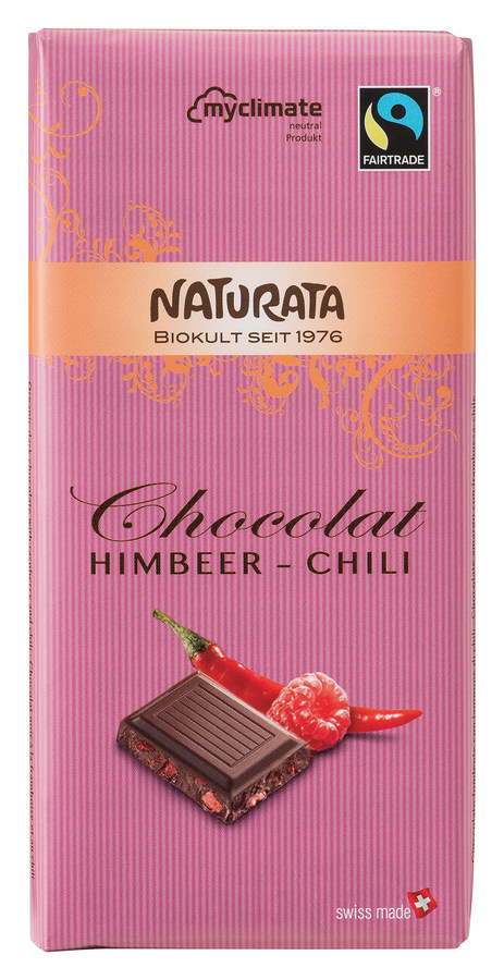 Bio-Fairtrade-Himbeer-Chili-Schokolade-Naturata Bio Chocolat Himbeer Chili Schokolade